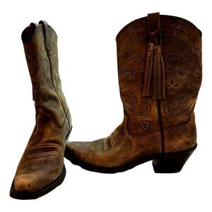 Ariat Heritage Tassel  Western Cowboy Boots Distressed Brown Leather Womens 8.5